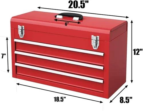 Miniatura 7 de Goplus Caja de herramientas, cajas de herramientas portátiles de 20 pulgadas con 3 cajones, bandeja de herramientas superior, pestillo de bloqueo