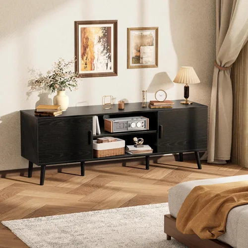 Miniatura 8 de SUPERJARE Soporte de TV para TV de 55 pulgadas, centro de entretenimiento con estante ajustable, 2 gabinetes, mesa consola de TV, consola