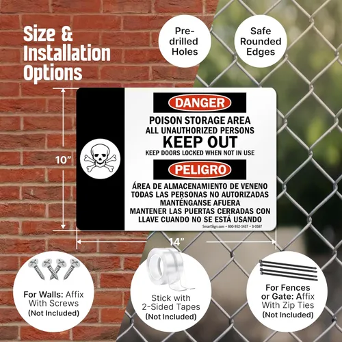 Miniatura 3 de SmartSign Letrero bilingüe "Danger - Poison Storage Area" Aluminio de 10 x 14 pulgadas