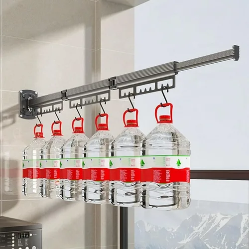 Miniatura 5 de Tendedero retráctil para colgar en la pared, para colgar ropa, ahorra espacio, plegable, para balcón, lavandería, baño, patio, apartamento, Gris