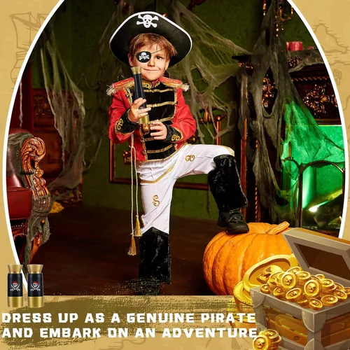 Miniatura 6 de Libima Juego de 24 accesorios para disfraz de pirata, parches de fieltro para los ojos y telescopios de plástico retráctiles para niños, recuerdos
