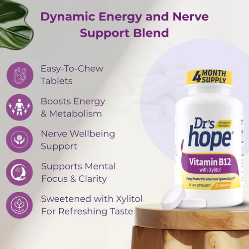 Miniatura 8 de Dr's Hope Vitamina B12 1000 mcg, 120 tabletas masticables, suministro para 4 meses, 1 tableta diaria – Puede apoyar la energía, el metabolismo