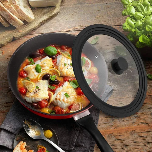 Miniatura 6 de Tapa universal para ollas, sartenes y sartenes, vidrio templado con borde de silicona resistente al calor que se adapta a utensilios de cocina
