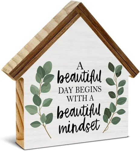 Decoración de citas positivas motivacionales, letrero minimalista de madera en forma de casa de eucalipto, decoración inspiradora para oficina y