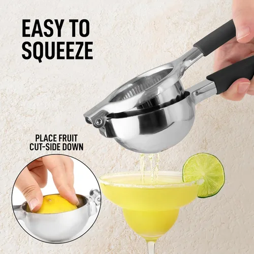 Miniatura 7 de Zulay Kitchen Exprimidor de limón de acero inoxidable, antideslizante, diseño ergonómico con cuenco exprimidor sólido y resistente, exprimidor negro