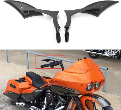 Miniatura 6 de Rich Choices Espejos Laterales Negros para Manillar de Motocicleta Espejos Retrovisores Tipo Hoja Compatible con Harley Road King Street Glide Scrub