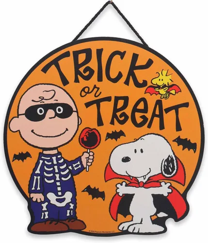 Miniatura 8 de Peanuts Snoopy Jack-O-Lantern - Guirnalda de Halloween colgante de madera para decoración de pared, divertido letrero de Snoopy para el hogar Naranja