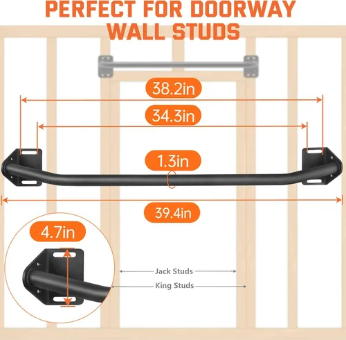 Miniatura 2 de Pull Up Bar Wall Mounted-Heavy Duty Joist Mounted Pull Up Bar-Premium Strength Training Pull-Up Bars-Fast and Easy Installation for Home and Garage