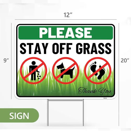 Miniatura 3 de 2 carteles con estaca, 12 x 9 pulgadas, plástico corrugado, con texto en inglés "Keep Off Dont Walk on Grass - No Dog Pooping Peeing Curb Your Dog