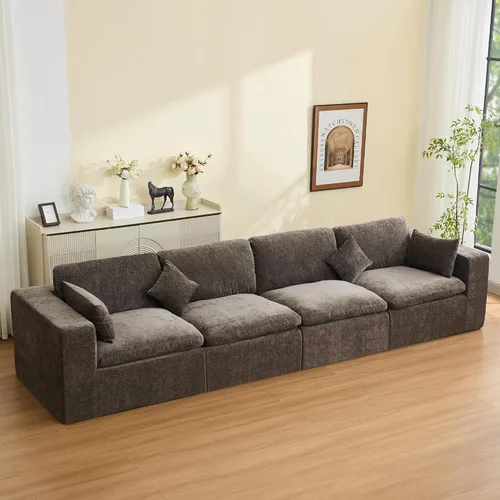 Miniatura 23 de Sofá modular sin hueso de 115 pulgadas, sofá modular modular con otomana, tapizado de gran tamaño, convertible, cómodo sofá de felpilla de 4 plazas