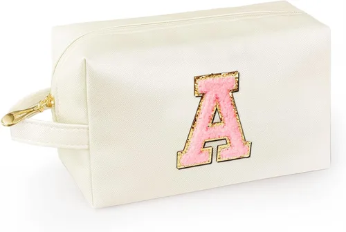 Miniatura 55 de Bolsa de maquillaje personalizada con inicial con asa, bolsa de cosméticos de preparación con bolsillo interior con cremallera, 8, 9, 10, 11, 12
