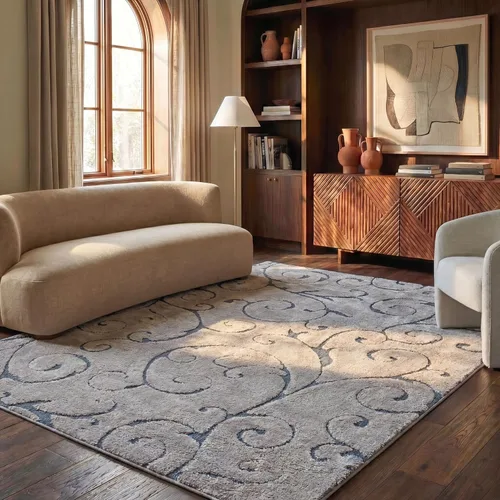 Miniatura 68 de SAFAVIEH - Alfombra de la colección Florida Shag - 10 pies redonda, color crema y beige, diseño de pergamino, no suelta pelusa y fácil de limpiar