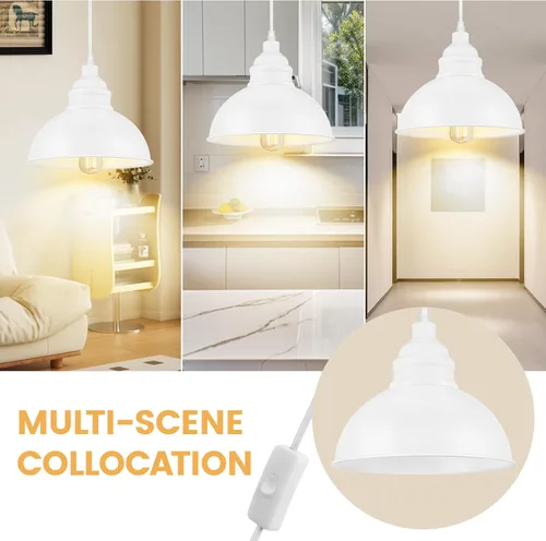 Miniatura 5 de Lámpara colgante enchufable, luces colgantes de 15 pies, interruptor de encendido/apagado, lámpara colgante industrial con cable de enchufe, Blanco