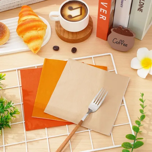 Miniatura 5 de Whaline Paquete de 150 Servilletas de Otoño en Color Naranja 16.5 x 16.5 cm 3 Colores Servilletas Desechables de Papel en Tema Naranja Servilletas