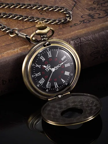 Miniatura 3 de Hicarer Reloj de bolsillo vintage de acero para hombre con cadena