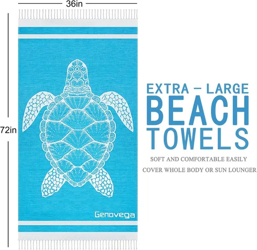 Miniatura 6 de Genovega Toallas de playa turcas de algodón de gran tamaño, 72 x 36 pulgadas, ligeras, de secado rápido, sin arena, para piscina, manta compacta