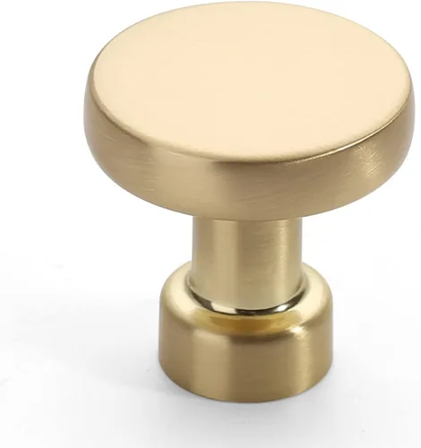 Amerdeco - Paquete de 10 pomos de cocina de latón cepillado para armarios con un solo orificio, tiradores redondos dorados para cajones, pomos para