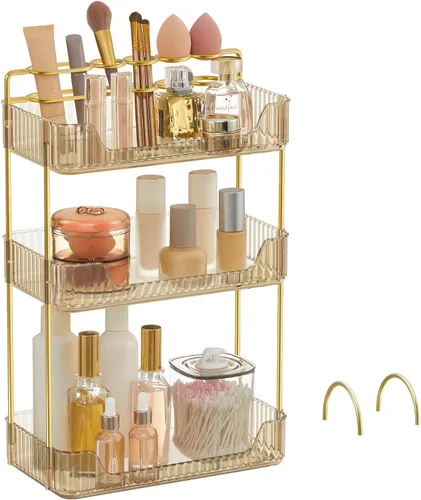 SONGMICS Organizador de maquillaje, organizador de cuidado de la piel de 3 niveles, personalizable, 2 tipos de accesorios, soporte para joyas, para