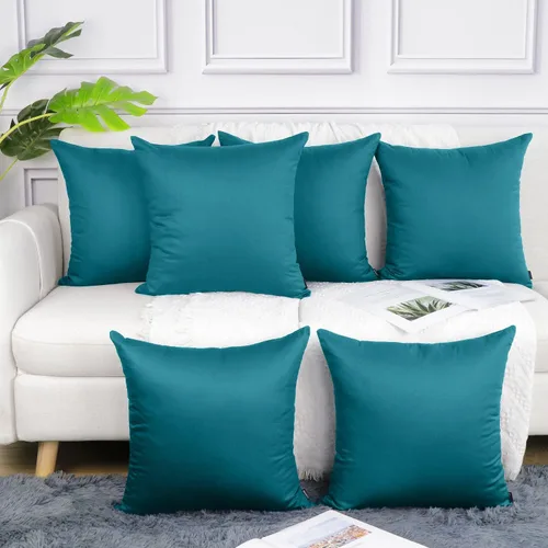Miniatura 30 de Coddsmz Paquete de 6 fundas de almohada decorativas 100% algodón, fundas de cojín cuadradas de Navidad sólidas para el hogar, cama, sofá, día