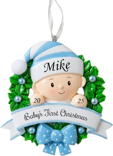 Miniatura 9 de Adorno de la primera Navidad del bebé 2025 – Árbol decorativo para niña – Recuerdo personalizado de vacaciones – Adorno personalizado de mi primera