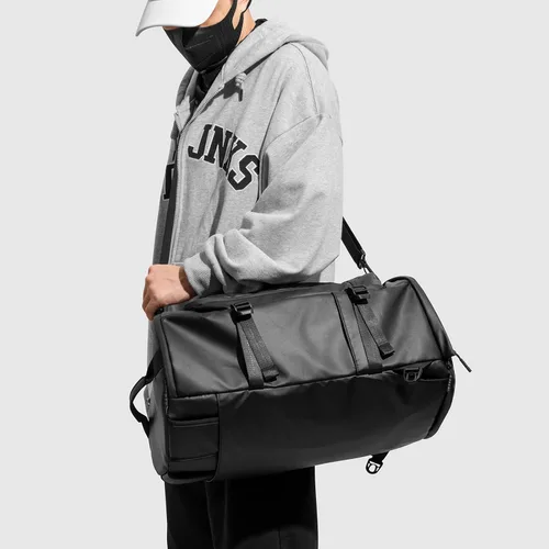 Miniatura 8 de Bolsa de lona con compartimento para zapatos, mochila de viaje para hombres y mujeres, impermeable para gimnasio, casco de motocicleta (negro)