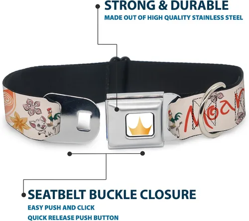 Miniatura 4 de Collar de perro con hebilla de cinturón de seguridad Moana con Pua y HEI HEI Sail Pose con Script Beige Naranja 9.5 a 13 pulgadas 1.0 pulgadas