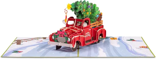 Miniatura 4 de Paper Love Tarjeta de Navidad desplegable 3D, automóvil, regalo para Navidad o vacaciones, cubierta de 5 x 7 pulgadas, incluye sobre y etiqueta