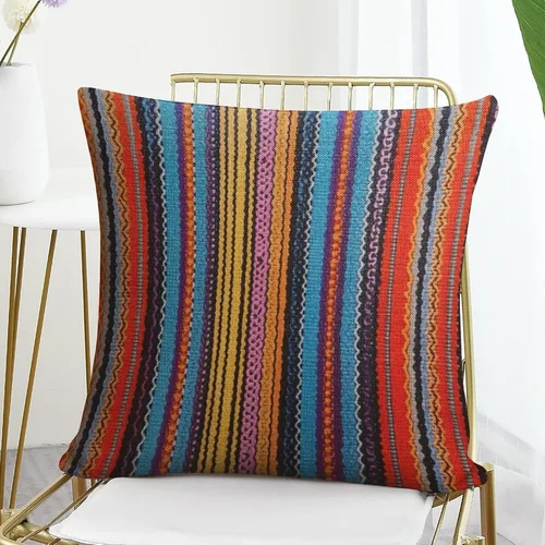 Miniatura 7 de Fundas de almohada bohemias a rayas, estilo bohemio, mexicano, retro, multicolor, funda de cojín para sofá, 16 x 16 pulgadas, fundas de almohada