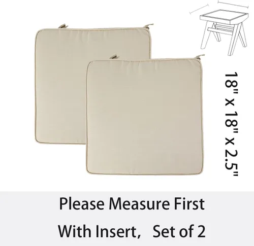 Miniatura 4 de Juego de 2 cojines para sillas de exterior, 18 x 18 pulgadas, resistentes al agua, con lazos, cojín de asiento cuadrado de 18 x 18 x 2.5 pulgadas
