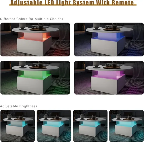 Miniatura 5 de HedoAjim Mesa de café redonda de 31.5" para sala de estar, mesa moderna de sala de estar con LED y almacenamiento, mesas de café cuadradas