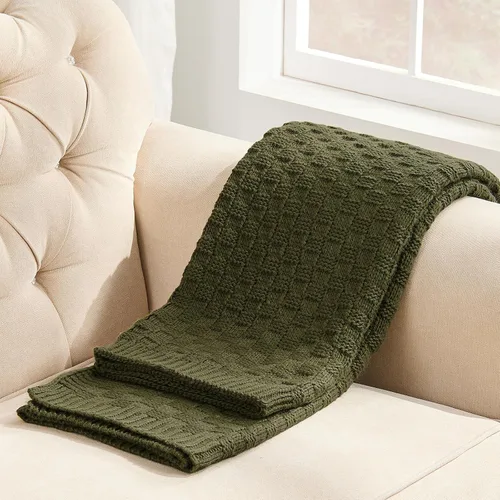 Miniatura 10 de Manta de punto beige para sofá, manta de punto de tablero de ajedrez beige para cama, manta de punto reversible suave y acogedora, 50 x 60 pulgadas