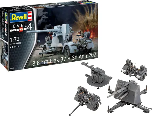 Revell 03325 3.5 in Flak 37 + Sd.ANH.202 1:72 Escala 1:72 Kit de modelado de plástico sin pintar