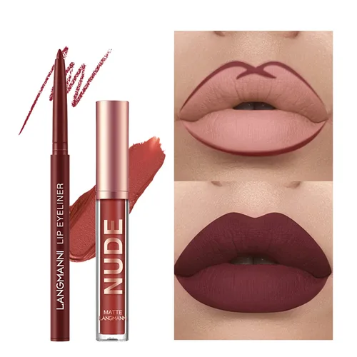 Miniatura 7 de URQT Juego de 12 delineadores de labios nude y lápiz labial, 6 lápices labiales líquidos mate aterciopelados + 6 delineadores de labios suaves a