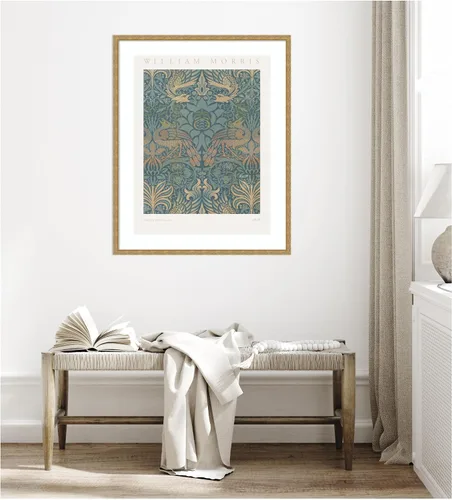 Miniatura 3 de Kate and Laurel Framed Wall Art Print 'Poster William Morris Peacock and Dragon 1878' by The Art Institute of Chicago, 34 x 42, Mila Dark Gold