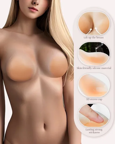 Miniatura 4 de APOWUS Sujetadores adhesivos para mujer, brasier invisible con realce, sin espalda, brasier sin tirantes para busto grande, reutilizable