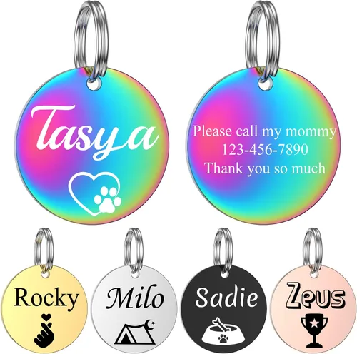 Miniatura 12 de GISUREY - Etiquetas de perro grabadas para mascotas, de acero inoxidable, etiquetas personalizadas de nombre de perro y gato, etiquetas de Hueso