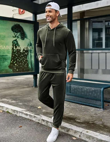 Miniatura 4 de COOFANDY Conjunto deportivo de 2 piezas para hombre, sudadera de manga larga con capucha, traje deportivo para deportes, casual, fitness, trotar