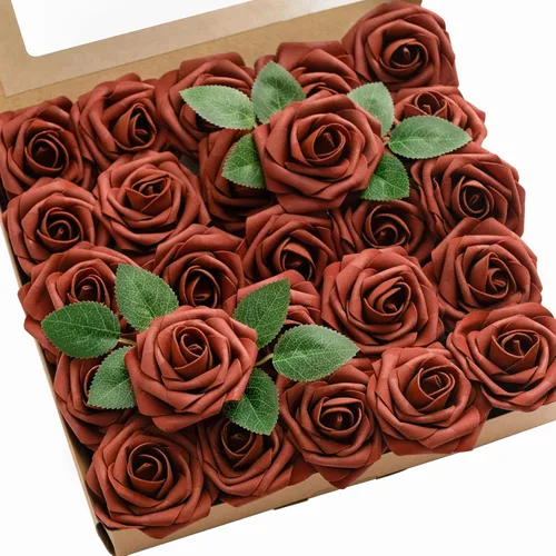 Miniatura 21 de Ling’s Moment - Flores Artificiales, 50 piezas, Rosas Verde Pavo Real con Tallos, 3" de Tacto Real, Espuma DIY para Ramilletes de Boda/Centros