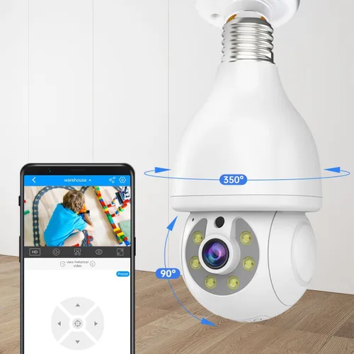 Miniatura 7 de EVERSECU HD 2K 3.0MP Cámara de seguridad de bombilla inalámbrica con conector de luz E27, seguimiento automático PTZ, audio de dos vías, visión