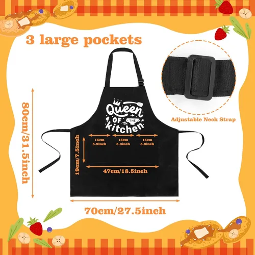 Miniatura 2 de Paquete de 3 divertidos delantales de cocina para mujeres y hombres, delantales de cocina negros a prueba de aceite con bolsillos ajustables, regalo