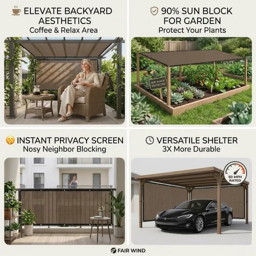 Miniatura 9 de FAIR WIND - Tela para Sombra 90% de Protección Solar, Pantalla de Privacidad, Cobertura para Toldo de Patio con Ojales, Malla para Sombra para Moca