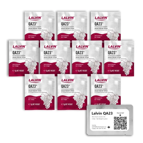 Lalvin QA23 Levadura de vino (paquete de 10) - Hacer Mead de Sidra de Vino Kombucha en casa - 0.18 oz Sachets - Saccharomyces cerevisiae - Vendido