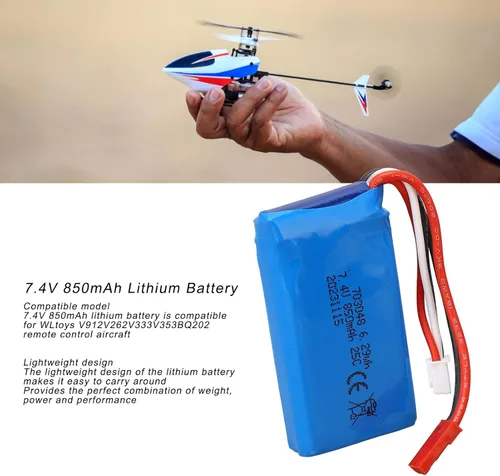 Miniatura 5 de RiToEasysports Batería de repuesto de avión RC, batería de helicóptero RC 7.4V 850mAh RC para V912V262V333V353BQ202 con enchufe rojo JST