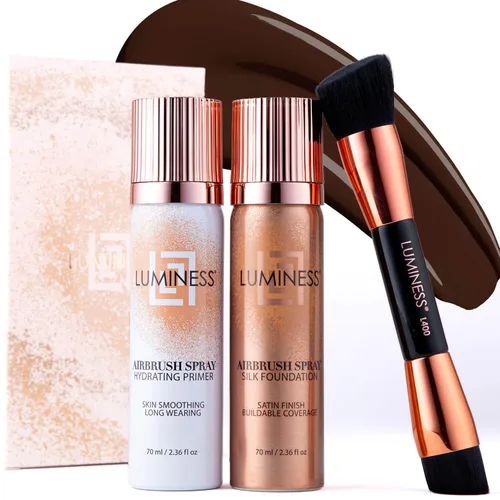 Miniatura 17 de LUMINESS Silk Airbrush Spray Foundation Kit de 3 piezas – base, prebase y brocha de maquillaje en ángulo de doble cara – Cobertura modulable