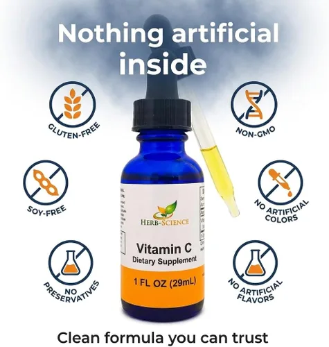 Miniatura 3 de Vitamina C líquida: ácido ascórbico prensado en frío, de alta absorción, vegano, sin alcohol, gotas de vitamina C sublinguales, sin sabores