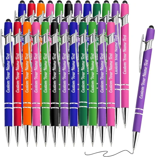 Miniatura 40 de 12 bolígrafos personalizados a granel con grabado sin nombre, bolígrafos personalizados con lápiz capacitivo, logotipo de mensaje de texto grabado
