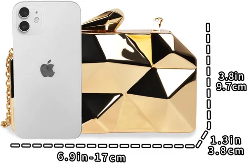 Miniatura 2 de QZUnique Bolso de mano de metal de celosía, bolso de noche geométrico abstracto con cadena de corte de piedra para mujer