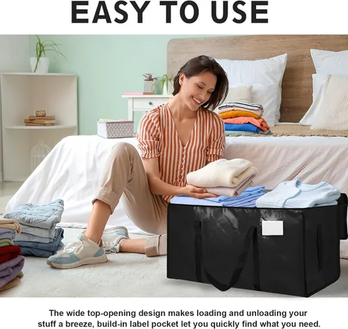 Miniatura 6 de Paquete de 4 bolsas de mudanza extra grandes y resistentes, bolsas de almacenamiento impermeables con asas y cremalleras, plegables para dormitorio
