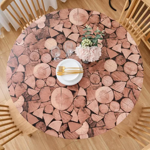 Miniatura 8 de LIBERECOO - Mantel redondo ajustado de vinilo con reverso de franela, borde elástico, impermeable, resistente a las manchas y fácil de limpiar