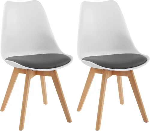 Miniatura 11 de LSSBOUGHT Sillas de comedor modernas de mediados de siglo, silla auxiliar de plástico con acolchado suave y patas de madera para comedor, sala